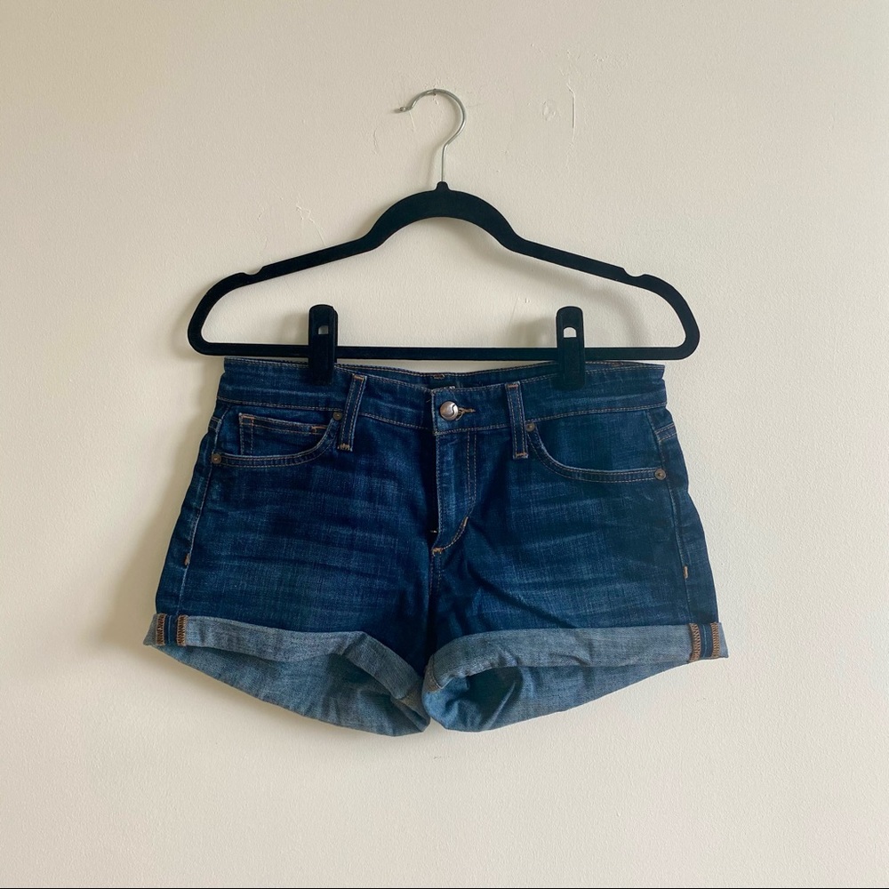 Joe’s Dark Blue “Chrissy” Denim Jean Shorts Rolled Hem 27